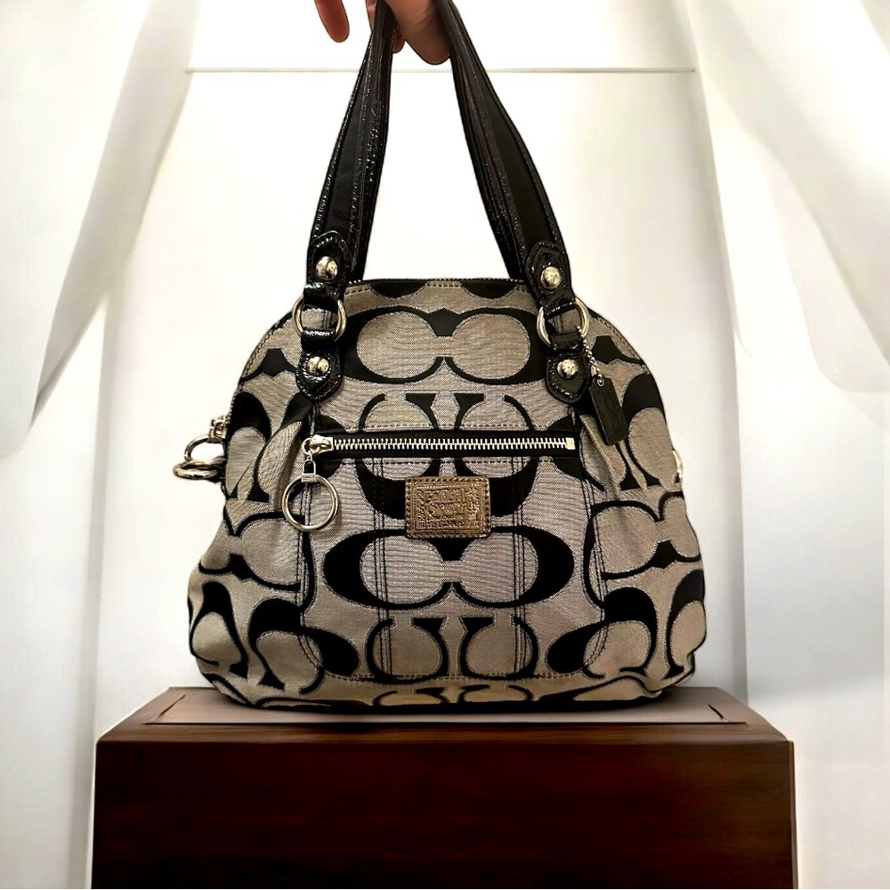 Vintage grey black Coach Poppy handbag with crossbody strap